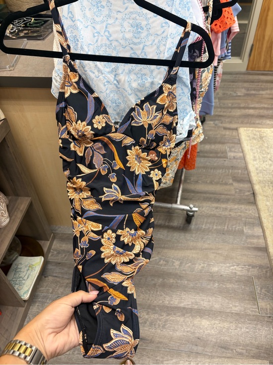 Cupshe Other - Cupshe Black Floral One-Piece Swimsuit with Gold and Blue Accents - nwt
